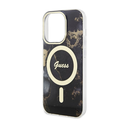 Guess Auksinis marmuras MagSafe - dėklas skirtas iPhone 14 Pro Max (Juoda)