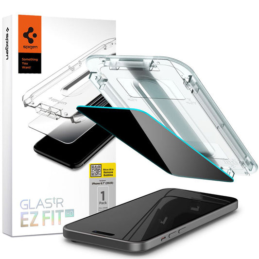 Spigen GLAS.TR EZ FIT Privacy – Grūdintas stiklas su privatumo filtru skirtas iPhone 15 / 16