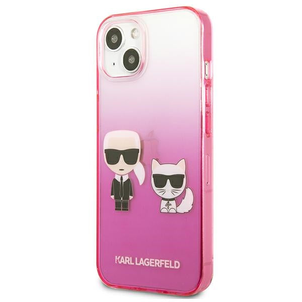 Karl Lagerfeld Gradient Ikonik Karl & Choupette – dėklas, skirtas iPhone 13 mini (rožinis)