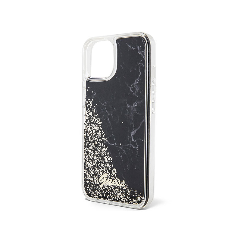 Guess Liquid Glitter Marble - dėklas skirtas iPhone 14 (juodas)