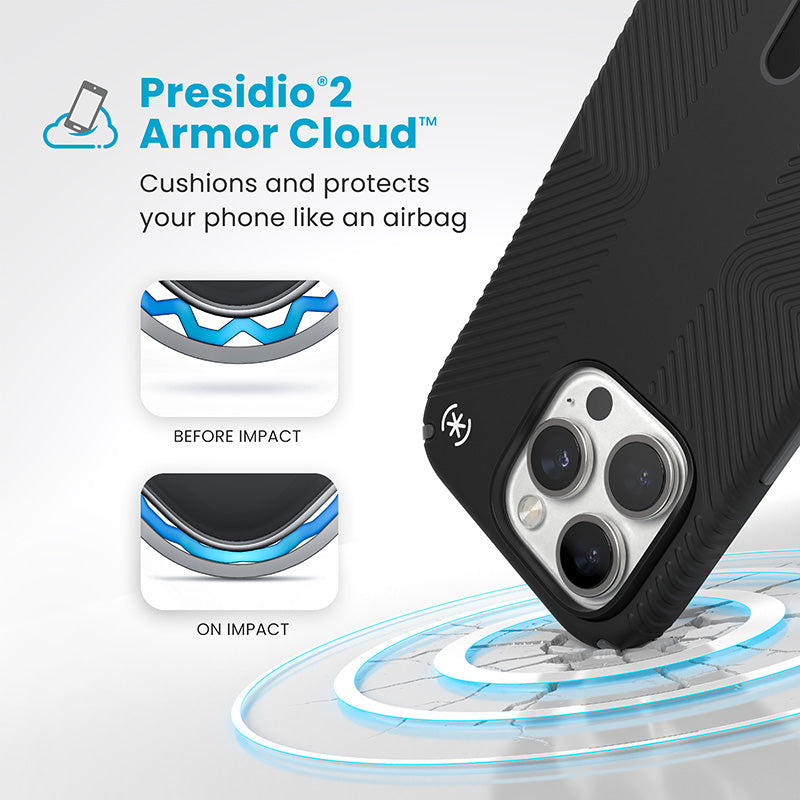 Speck Presidio2 Grip ClickLock & MagSafe - Dėklas iPhone 16 Pro (Juoda / Šiferio pilka / Balta)