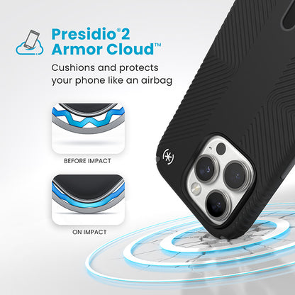 Speck Presidio2 Grip ClickLock & MagSafe - Dėklas iPhone 16 Pro (Juoda / Šiferio pilka / Balta)