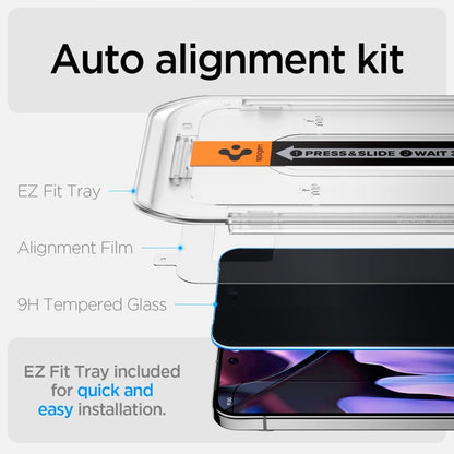 Grūdintas stiklas su privatumo filtru Spigen GLAS.TR EZ FIT Privacy 2 vnt. pakuotė, skirta Google Pixel 9 / 9 Pro / 10 / 10 Pro (2 vnt.)