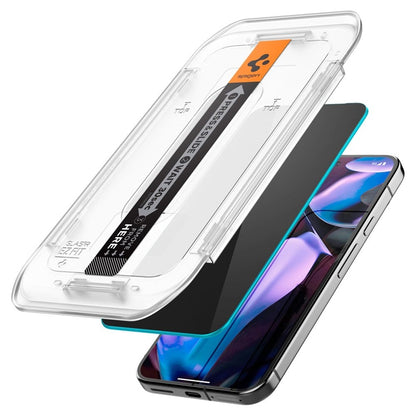 Grūdintas stiklas su privatumo filtru Spigen GLAS.TR EZ FIT Privacy 2 vnt. pakuotė, skirta Google Pixel 9 / 9 Pro / 10 / 10 Pro (2 vnt.)