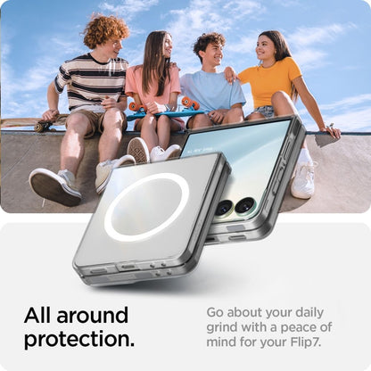 Spigen Airskin Mag MagSafe – dėklas, skirtas Samsung Galaxy Z Flip 7 (Skaidrus/Baltas)