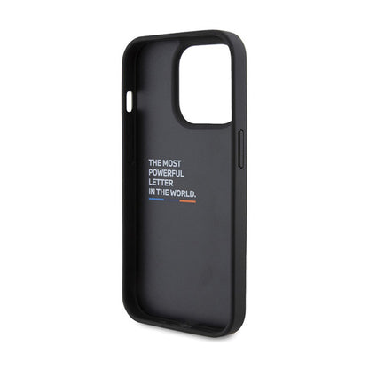BMW Leather Carbon Blue Line – dėklas, skirtas iPhone 15 Pro (juodas)
