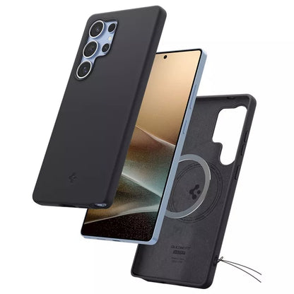 Spigen Silicone Fit Mag MagSafe – dėklas, skirtas Samsung Galaxy S25 Ultra (juoda spalva)