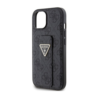 Guess Grip Stand 4G Triangle Strass Logo - iPhone 15 dėklas (juodas)