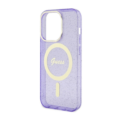 Guess Glitter Gold MagSafe – dėklas iPhone 14 Pro (violetinis)