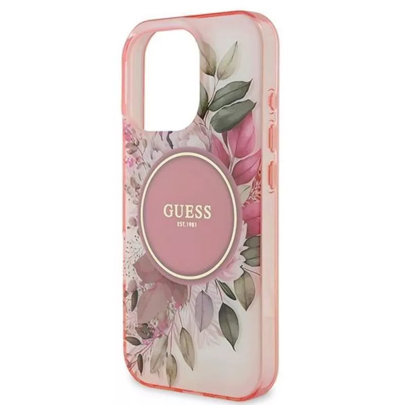 Guess IML Gėlė ir Tonalinis Ratas MagSafe - Dėklas iPhone 16 Pro (Rožinis)