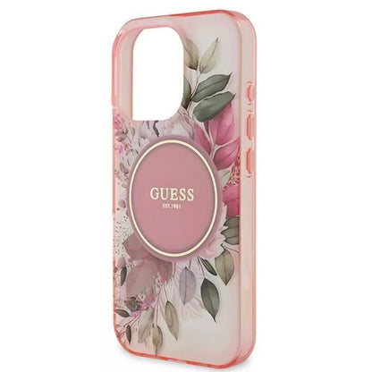Guess IML Gėlė ir Tonalinis Ratas MagSafe - Dėklas iPhone 16 Pro (Rožinis)