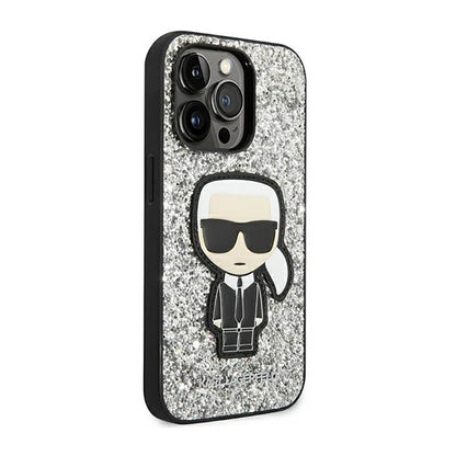 Karl Lagerfeld Glitter Flakes Ikonik – dėklas skirtas iPhone 14 Pro Max (sidabrinis)