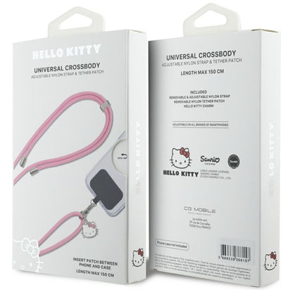 „Hello Kitty“ pleistras ir „Kitty“ galvos pakabukas – universalus telefono dirželis / raištelis (rožinis)