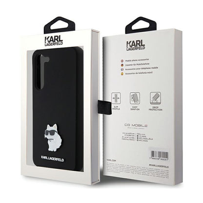 Karl Lagerfeld Silicone Choupette Metal Pin - dėklas Samsung Galaxy S24+ (juodas)