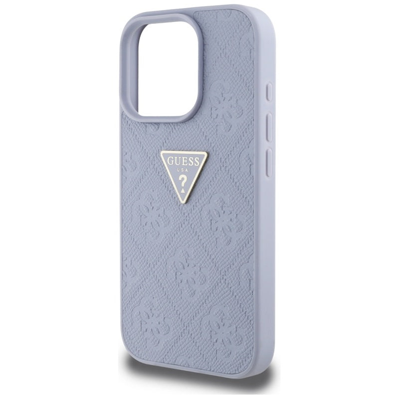 Guess Hot Stamp 4G Pattern Triangle Metal Logo - dėklas iPhone 16 Pro (violetinis)