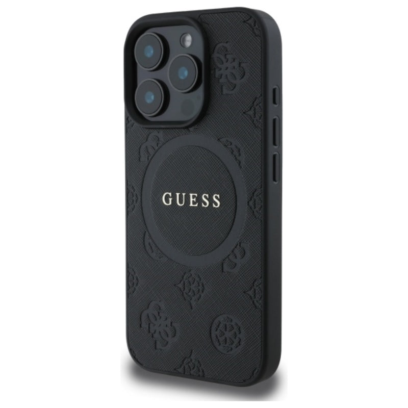 Guess Saffiano Peony Classic Logo MagSafe - „iPhone 16 Pro“ dėklas (juodas)