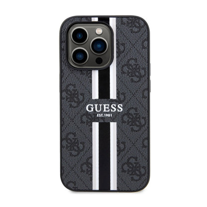 Guess 4G Printed Stripes MagSafe – dėklas, skirtas iPhone 14 Pro Max (Juoda)