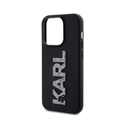 Karl Lagerfeld 3D Rubber Glitter Logo – dėklas iPhone 15 Pro Max (juoda)