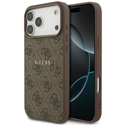 Guess 4G žiedinis logotipas MagSafe dėklas iPhone 17 Pro Max (rudas)