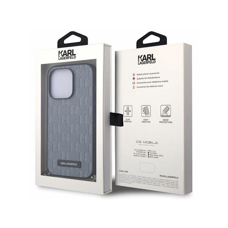 Karl Lagerfeld Saffiano Monogram Chain - dėklas, skirtas „iPhone 14 Pro“ (sidabrinis)