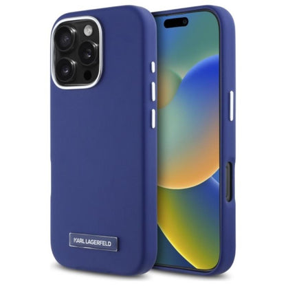 Karl Lagerfeld FW Metal Plate MagSafe – dėklas, skirtas „iPhone 16 Pro“ (mėlyna)