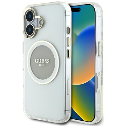 Guess IML Metal Colored Circle Classic Logo MagSafe – dėklas iPhone 16 (pilkas)