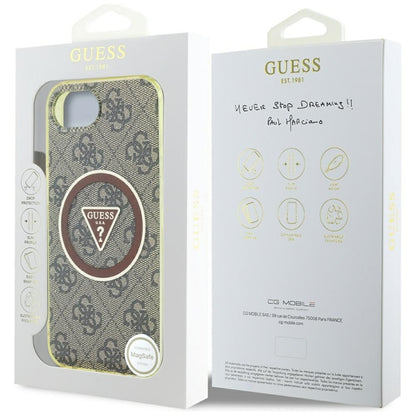 Guess IML Metal Glitter 4G Circle Triangle MagSafe Dėklas iPhone 16e (ruda)