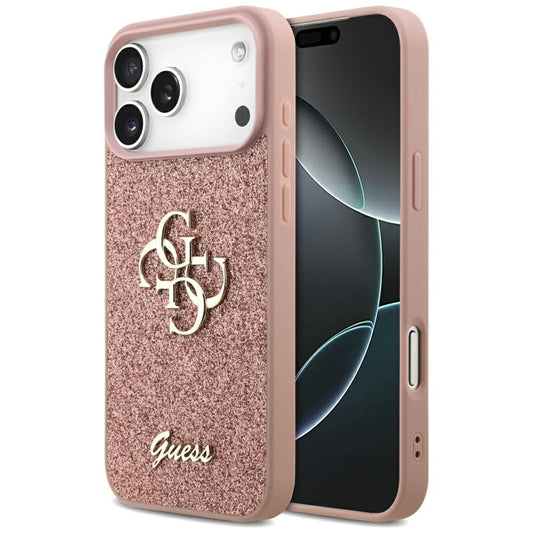 Guess Fixed Glitter Big 4G dėklas skirtas iPhone 17 Pro Max (rožinis)