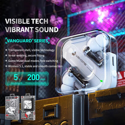WEKOME V51 Vanguard Series - belos, belaidžiai TWS ausinės su įkrovimo dėklu, Bluetooth V5.1