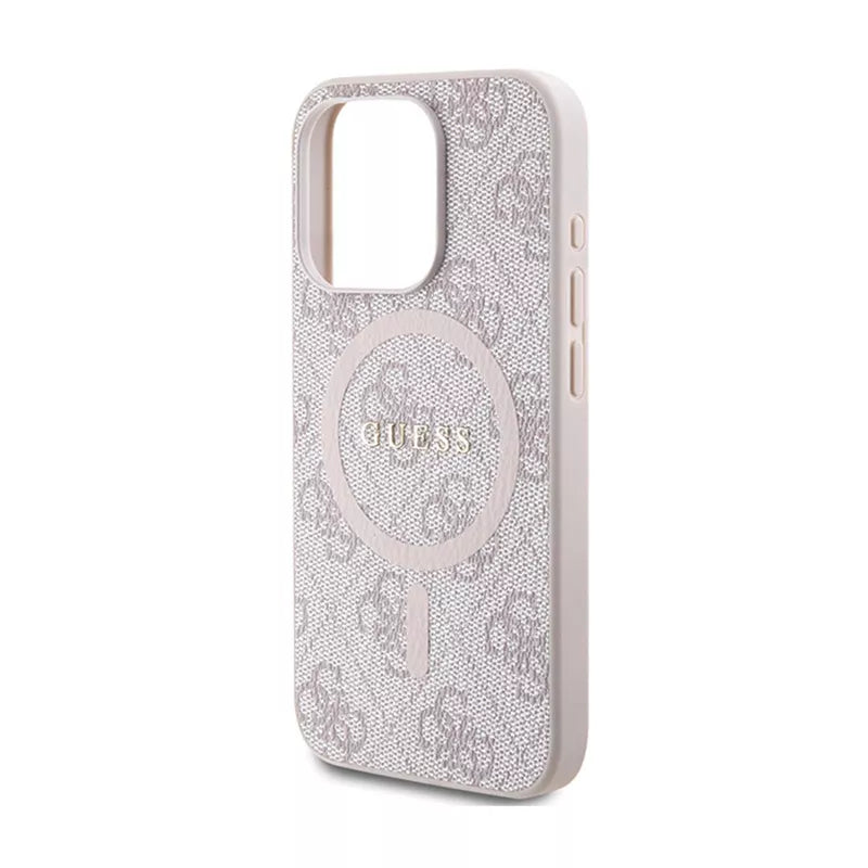 Guess 4G Collection Leather Metal Logo MagSafe - dėklas iPhone 15 Pro (rožinis)