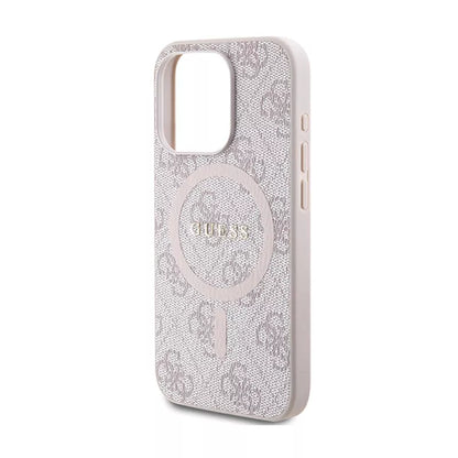Guess 4G Collection Leather Metal Logo MagSafe - dėklas iPhone 15 Pro (rožinis)