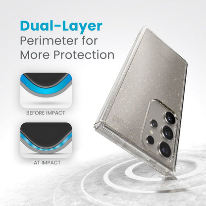 Speck Presidio Lux Glitter - „Samsung Galaxy S24 Ultra“ dėklas (skaidrus / aukso blizgučiai)