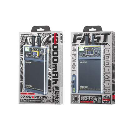 WEKOME WP-323 Vanguard serija - Ypatingai greito įkrovimo maitinimo blokas 10000 mAh su integruotais USB-C ir Lightning kabeliais PD 20W + QC 22.5W (Juoda / Skaidri)