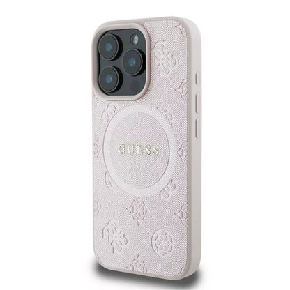 Guess Saffiano Peony Classic Logo MagSafe – dėklas iPhone 16 Pro (rožinis)