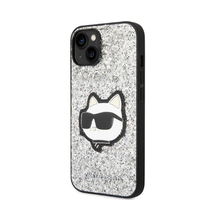 Karl Lagerfeld NFT Glitter Choupette Patch – dėklas, skirtas iPhone 14 Plus (sidabro spalvos)