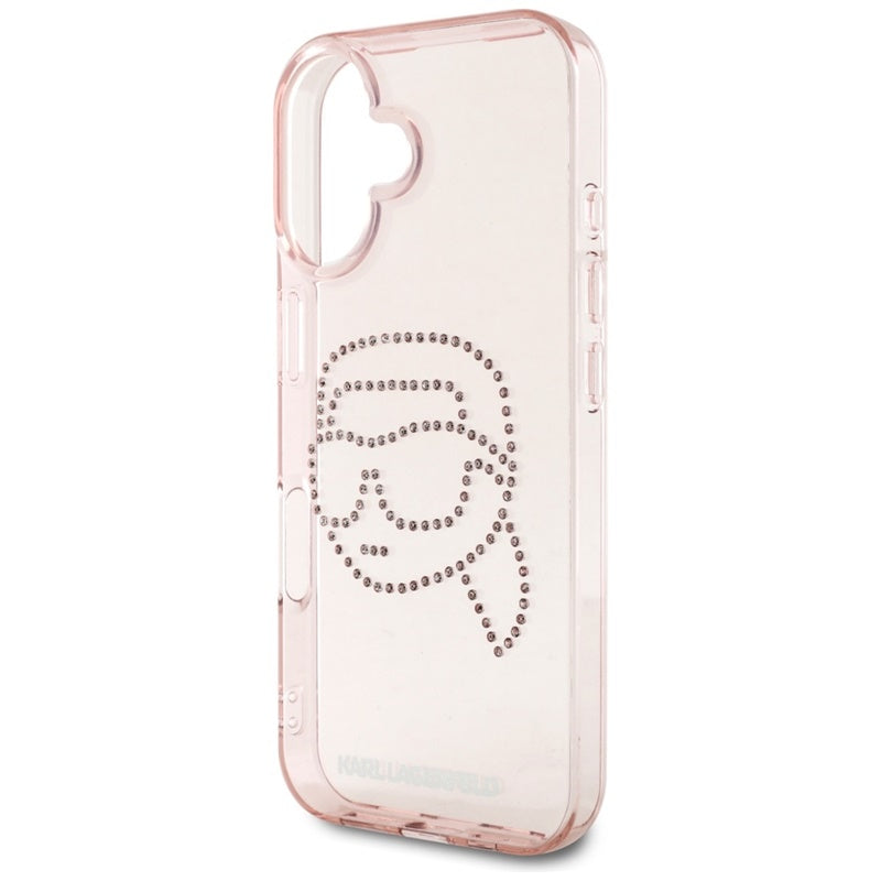 Karl Lagerfeld IML Rhinestones Karl Head – dėklas iPhone 16 (rožinis)