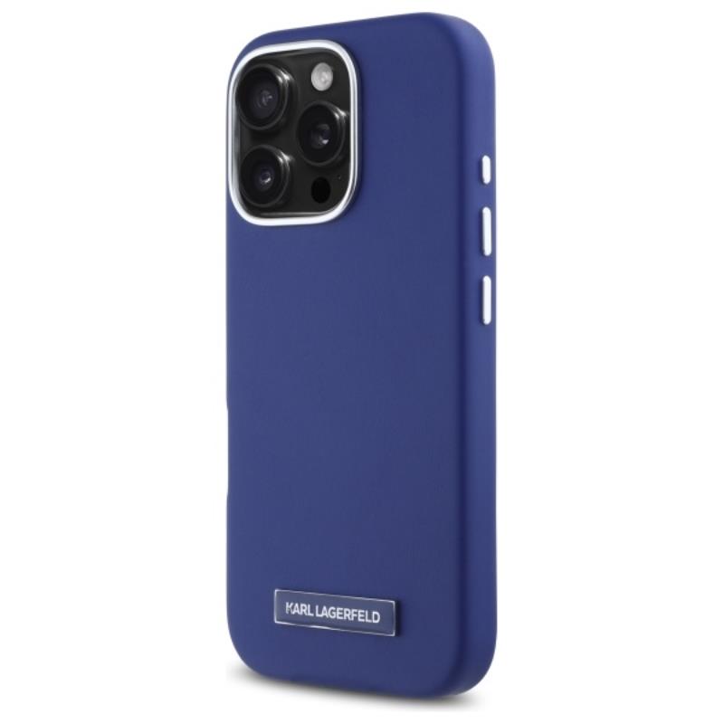 Karl Lagerfeld FW Metal Plate MagSafe – dėklas, skirtas „iPhone 16 Pro“ (mėlyna)