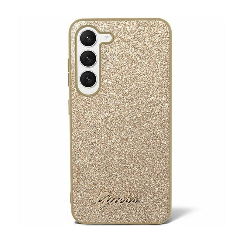 Guess Glitter Flakes Metal Logo dėklas - Dėklas skirtas Samsung Galaxy S24+ (auksinis)