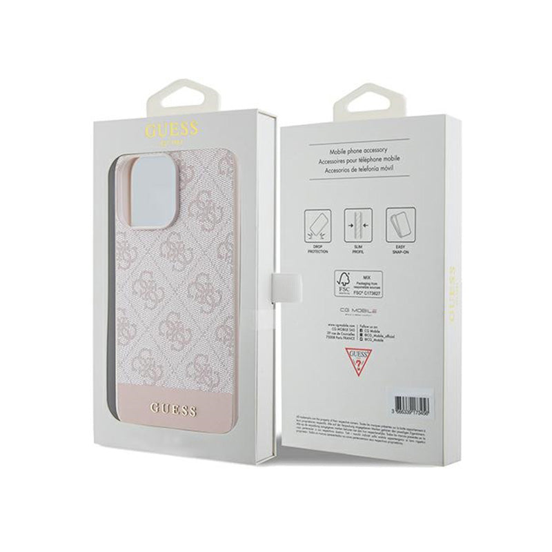 Guess 4G Bottom Stripe kolekcija – iPhone 15 Pro Max dėklas (rožinis)