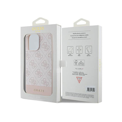 Guess 4G Bottom Stripe kolekcija – iPhone 15 Pro Max dėklas (rožinis)