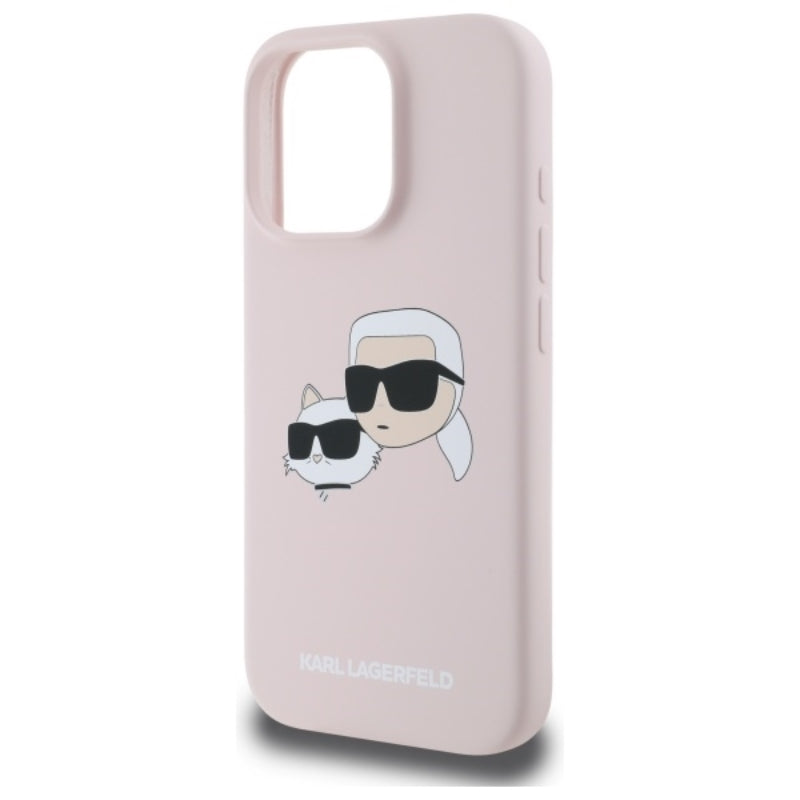 Karl Lagerfeld Silicone Double Heads Print MagSafe – dėklas iPhone 16 Pro Max (rožinis)