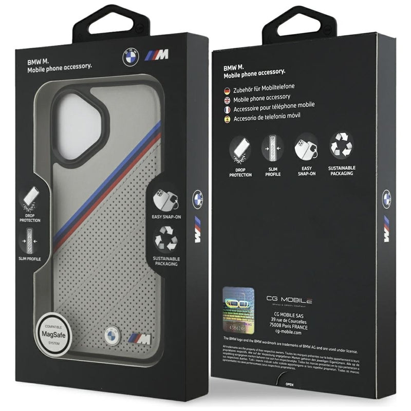BMW M Tricolor Metal Logo MagSafe - iPhone 17 dėklas (Pilka)