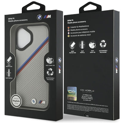 BMW M Tricolor Metal Logo MagSafe - iPhone 17 dėklas (Pilka)