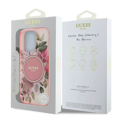 Guess IML Gėlė ir Tonalinis Ratas MagSafe - Dėklas iPhone 16 Pro (Rožinis)