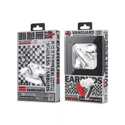 WEKOME V51 Vanguard Series - belos, belaidžiai TWS ausinės su įkrovimo dėklu, Bluetooth V5.1