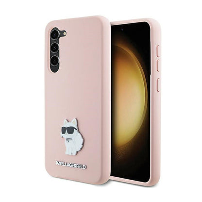 Karl Lagerfeld Silikoninis dėklas su Choupette ir metaliniu segtuku – Samsung Galaxy S24+ (rožinė)
