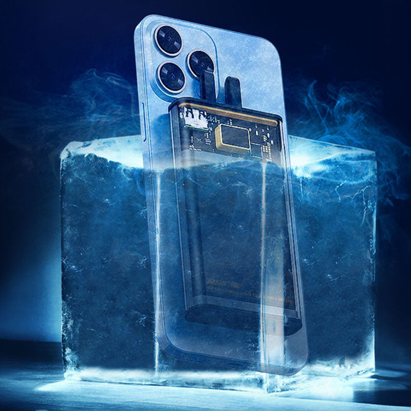 WEKOME WP-323 Vanguard serija - Ypatingai greito įkrovimo maitinimo blokas 10000 mAh su integruotais USB-C ir Lightning kabeliais PD 20W + QC 22.5W (Juoda / Skaidri)