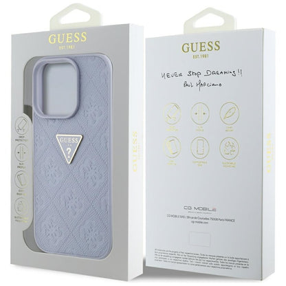 Guess Hot Stamp 4G Pattern Triangle Metal Logo - dėklas iPhone 16 Pro (violetinis)