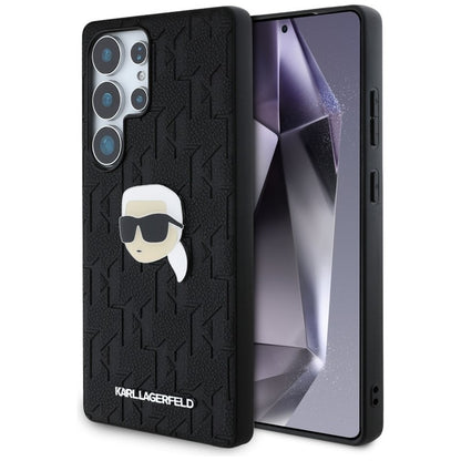 Karl Lagerfeld Odinis monogramos smeigtukas su Karl galva – dėklas, skirtas „Samsung Galaxy S25 Ultra“ (juoda)