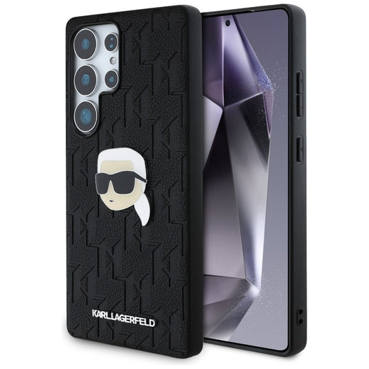 Karl Lagerfeld Odinis monogramos smeigtukas su Karl galva – dėklas, skirtas „Samsung Galaxy S25 Ultra“ (juoda)
